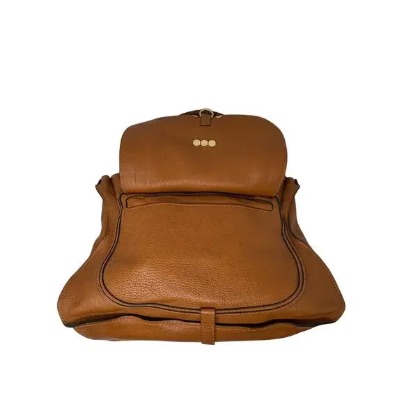 Chloe Large Marcie Pebbled Leather Satchel Bag Tan Cognac Gold Hardware w COA - Picture 10 of 16